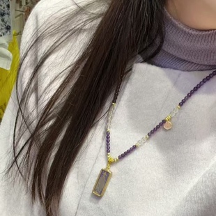 2026纯手工手绘富文唐卡负债清零招财吊坠毛衣链天然紫白水晶链女