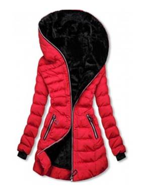 Winter Women Hooded long sleeve warm jacket ladies zip c2595