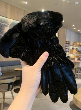 Gloves for women in winter with wool thickened warm riding