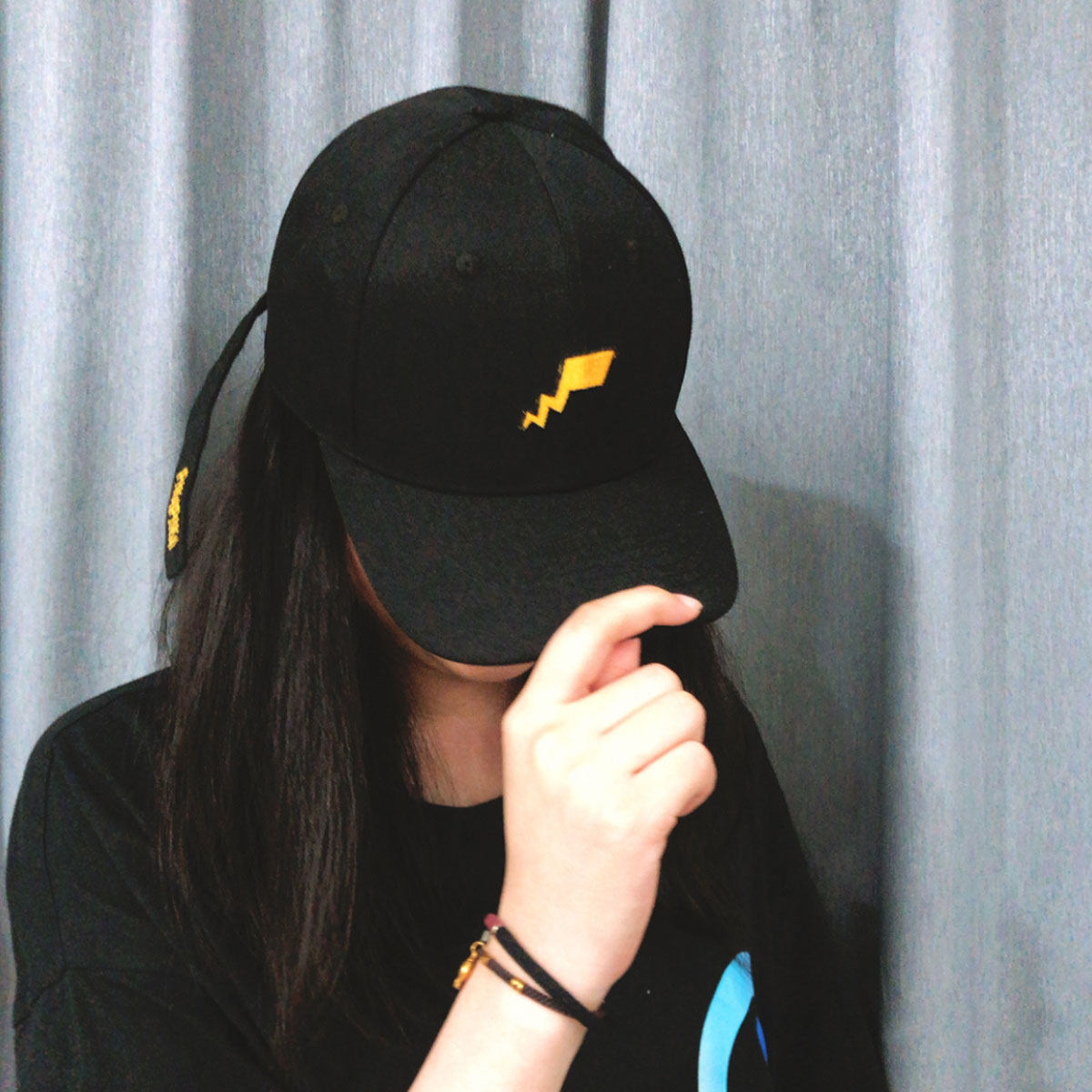 原创刺绣皮卡闪电男女情侣可调节创意鸭舌帽防晒遮阳飘带百搭帽子