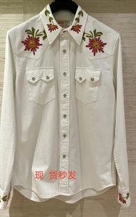 现货复刻音乐家非RRL刺绣花卉单排扣男装POIO领纯色衬衫