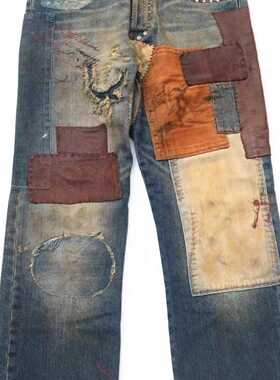 现货复刻非RRL老款拼接做旧补丁破坏直筒限量牛仔裤