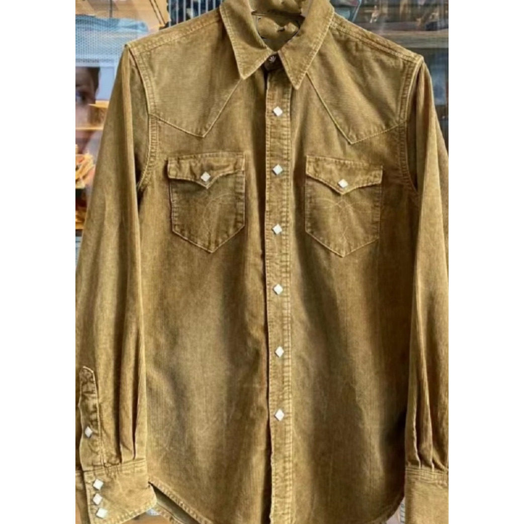 复刻现货新款非RRL男装灯芯绒修身单排扣长袖秋冬季美式风格衬衫