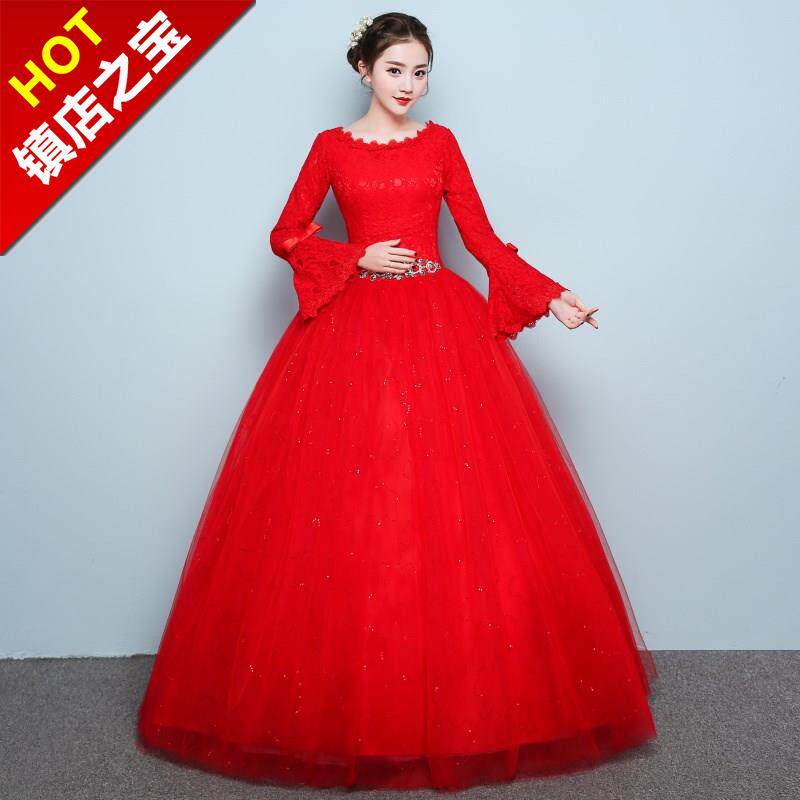 2019春季新款新娘婚纱礼服红色一字肩显瘦蓬蓬裙长袖蕾丝拖尾|msdalam kategori Butik wanita / wanita, perkahwinan/Cheongsam/pakaian, perkahwinan - dari Buy2taobao.com untuk memberikan perkhidmatan ejen Taobao profesional membeli