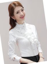 显瘦木耳衬衣潮 衬衫 雪纺韩版 女弹力修身 新款 2019春季 立领花边长袖