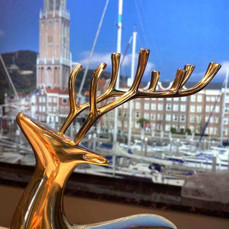 现代简约创意软装桌面时钟摆件轻奢纯铜鹿工艺品家居客厅玄关饰品,家居饰品,装饰摆件,淘宝优惠券,粉丝福利购,淘宝优惠卷