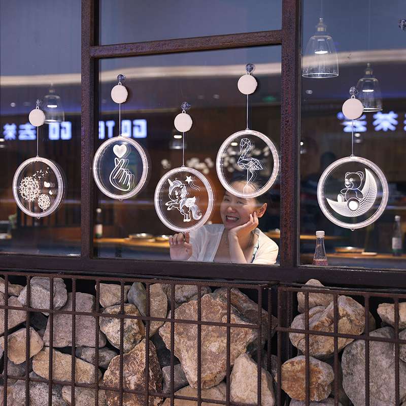 霓虹独角兽吸盘LED彩灯挂件生日氛围装饰室内橱窗布置灯牌挂饰