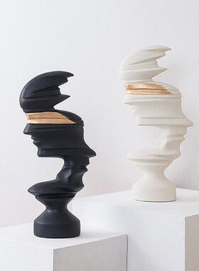 创意抽象黑白人像摆件酒店大厅迎宾摆设别墅样板间酒柜玄关装饰品