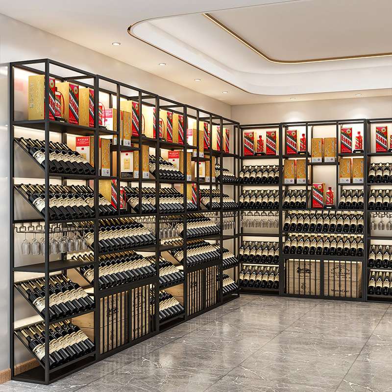 酒庄轻奢铁艺酒架酒吧落地酒柜葡萄酒红酒收纳展示架置物架酒杯架