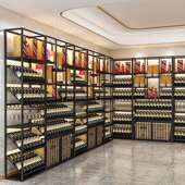 酒庄轻奢铁艺酒架酒吧落地酒柜葡萄酒红酒收纳展示架置物架酒杯架