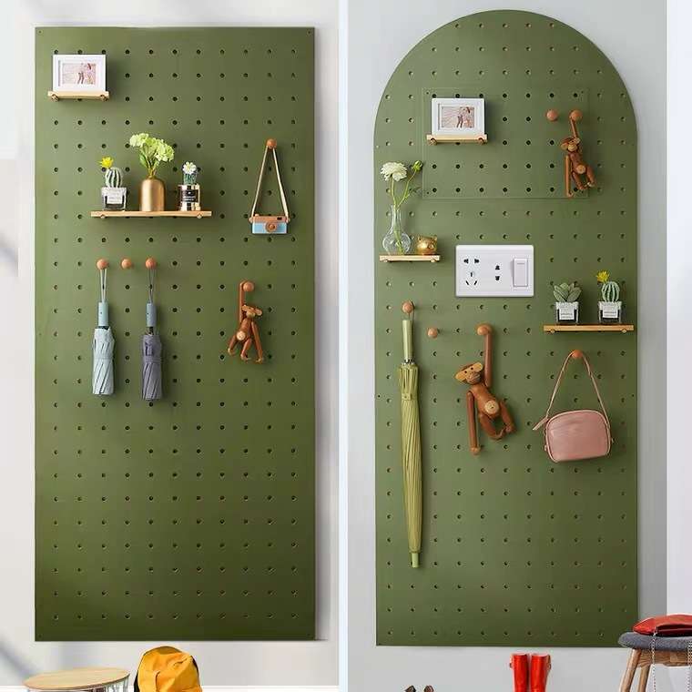 彩色实木洞洞板拱形异形北欧风墙上收纳架厨房客厅木质置物架搁板