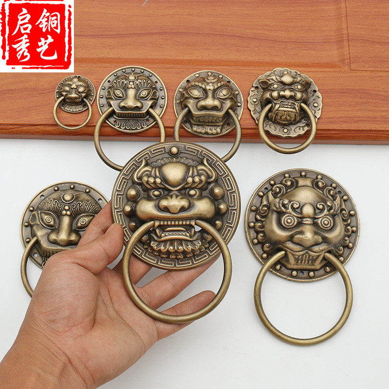 中式仿古小兽头抽屉门环铜拉手古典装饰拉环大门纯铜老虎头门把手