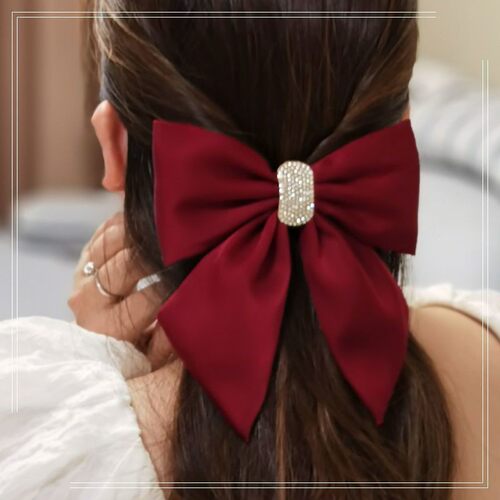 后脑勺大蝴蝶结头饰弹簧夹高级感夹子黑色缎面发夹韩国网红发饰女