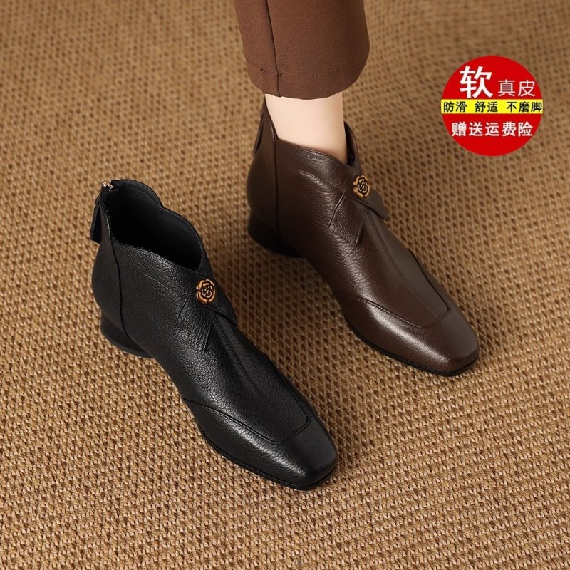 品牌撤柜女鞋真皮短靴女2025秋冬新款中老年妈妈鞋低跟平底马丁靴,女鞋,时装靴,淘宝优惠券,粉丝福利购,淘宝优惠卷