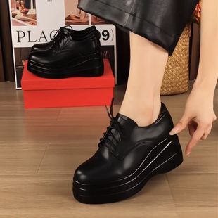 女英伦风女士皮鞋 断码 小个子坡跟高跟单鞋 2026新款 真皮厚底松糕鞋