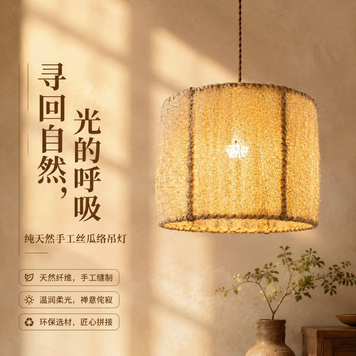 中式古风吊灯灯罩客厅餐厅民宿田园诧寂风手工创意装饰灯饰丝瓜络