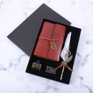 复古齿轮蘸水羽毛笔朋克风笔记本底座套装 多色可选厂家供应