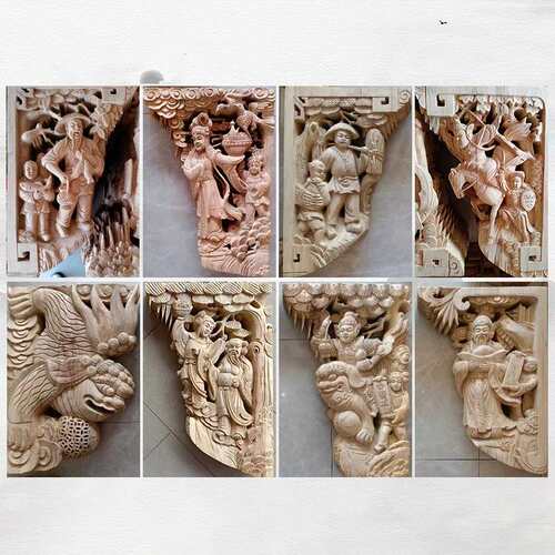 东阳中式仿古建吊顶门头装饰牛腿根雕园林寺庙屋檐手工雕刻花纹
