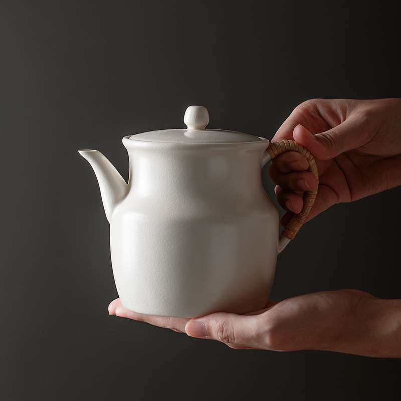 陶瓷侧把壶竹编手把开片釉手工粗陶可加热电陶炉煮茶器泡茶壶