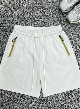 夏季拼色拉链短裤直筒五分裤男女同款宽松潮牌中裤