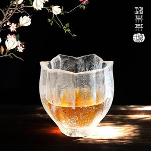 玻璃茶杯功夫茶具 冰冻烧琉璃品茗杯玉兰花闻香主人杯手工耐热日式