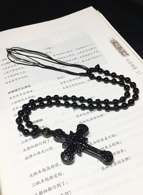 2026天然黑曜石十字架吊坠乌金雕刻饰品磨砂挂件男女情侣款项链