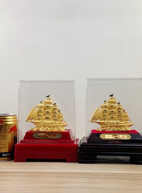 2026新款上市 树脂绒沙金一帆风顺帆船摆件 创意会销公司活动促销