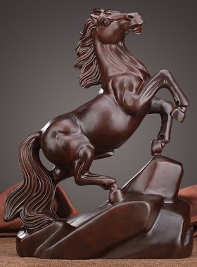 2026马到成功摆件实木雕刻马一对装饰木工艺品办公室招财酒柜开业