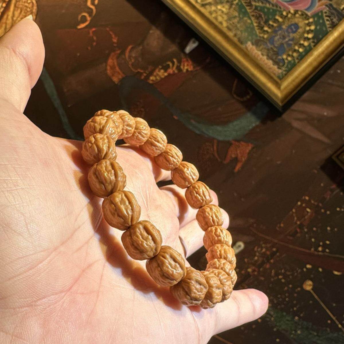 2025精品金蟾蛤蟆头猴头核桃雕刻单圈手串矮桩小籽猴头小核桃文玩