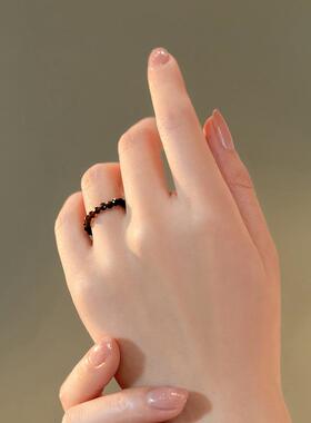 2025夜中星3mm极细黑曜石戒指女指尖戒指个性设计切面水晶戒指环