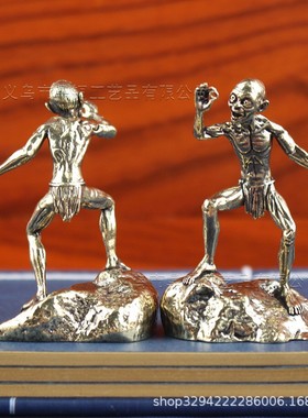 2026黄铜材质做旧远古人摆件青铜器原始人桌面摆件古人观察万物工