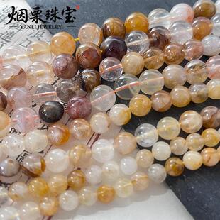 20256-12mm天然黄胶花水晶招财幽灵散珠子diy多宝手串手机链项链