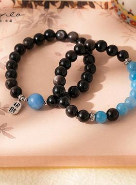 2025晗珞~优化海蓝宝银耀石串珠手链新中式文玩手串设计感小众手