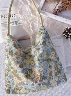 2026新款油画肌理小碎花包包女托特包单肩布包原创百搭春夏包包