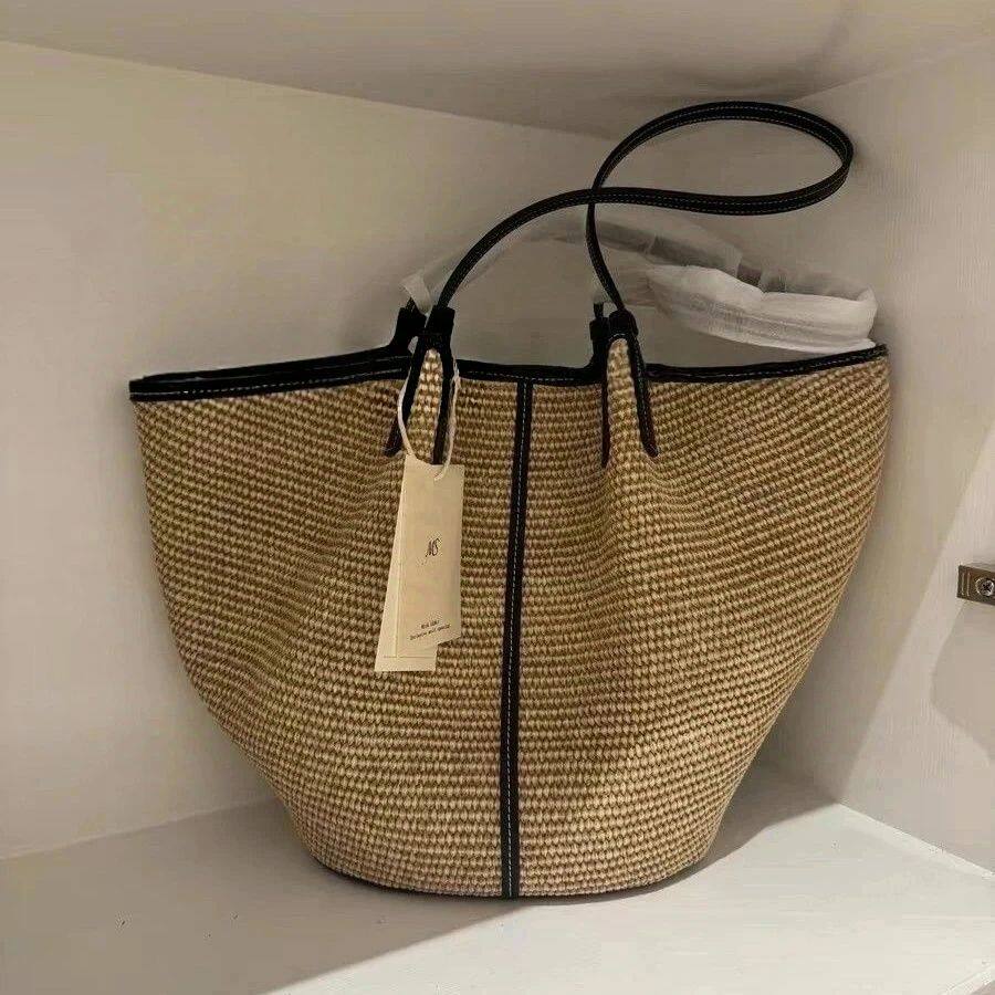 编织草编包包女大容量2026新款夏季度假沙滩包百搭单肩托特通勤包