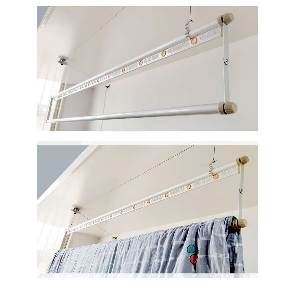 凉衣架升降小阳台单杆晒被杆室内收缩单排晾晒衣架安装手摇晾新品