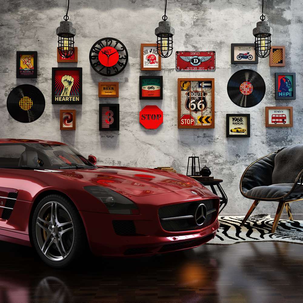 高分子_3164_复古照片墙组合相框工业风装饰画真钟表能换相片