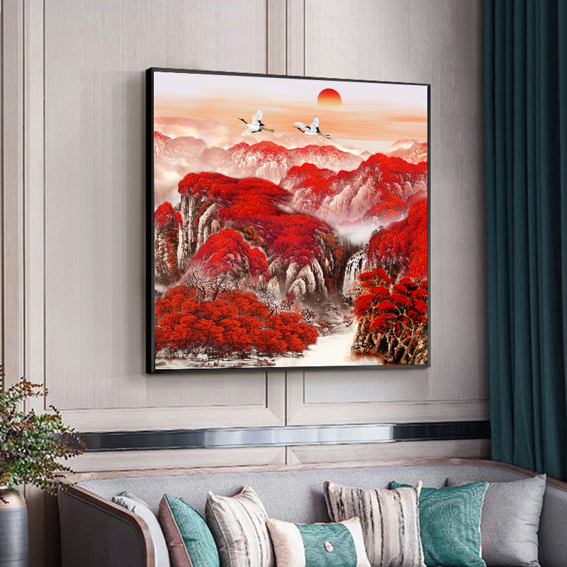 鸿运当头挂画客厅有靠山背景画