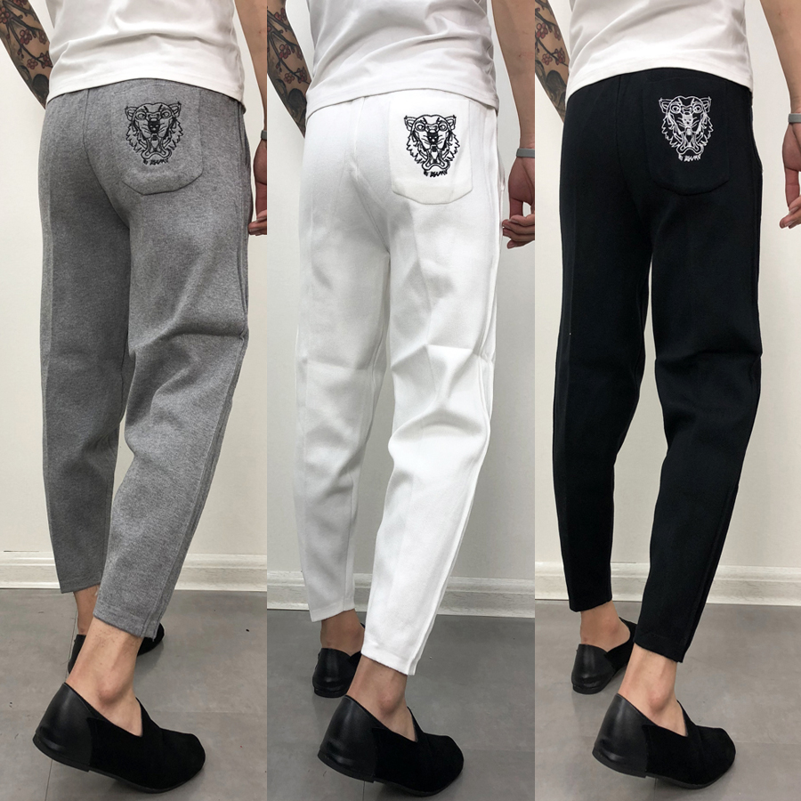 社会人精神小伙毛呢小脚哈伦裤男九分裤萝卜裤网红同款休闲束脚裤