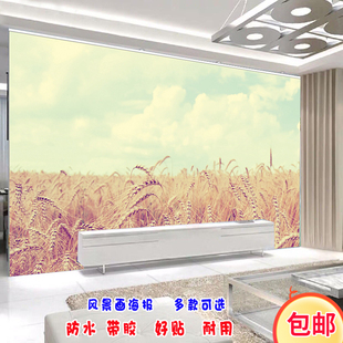 麦穗装饰画一棵树贴图蓝天白云草地图骏马墙贴客厅壁画风景画海报