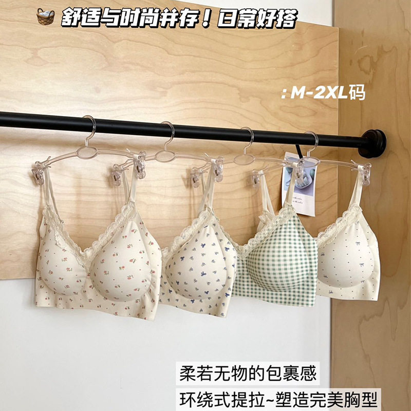 无痕聚拢碎花蕾丝内衣 韩系少女碎花可爱内衣小胸无钢圈学生文胸