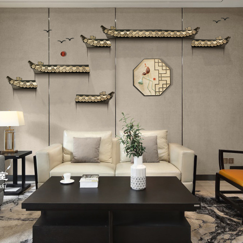 新中式背景墙房间墙上墙角线装饰品餐厅墙面客厅墙壁徽派门头装饰