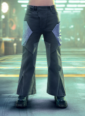 不作恶「巡影长裤_可调节裤脚」赛博朋克灯芯绒机车风微喇叭版型
