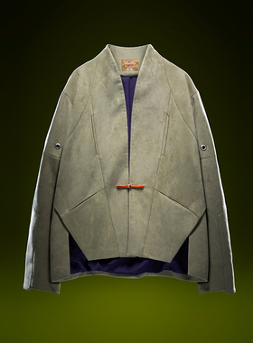 XIPHEVIL「无形唐装」中国风高街麂皮绒赛博新中式极简唐装外套