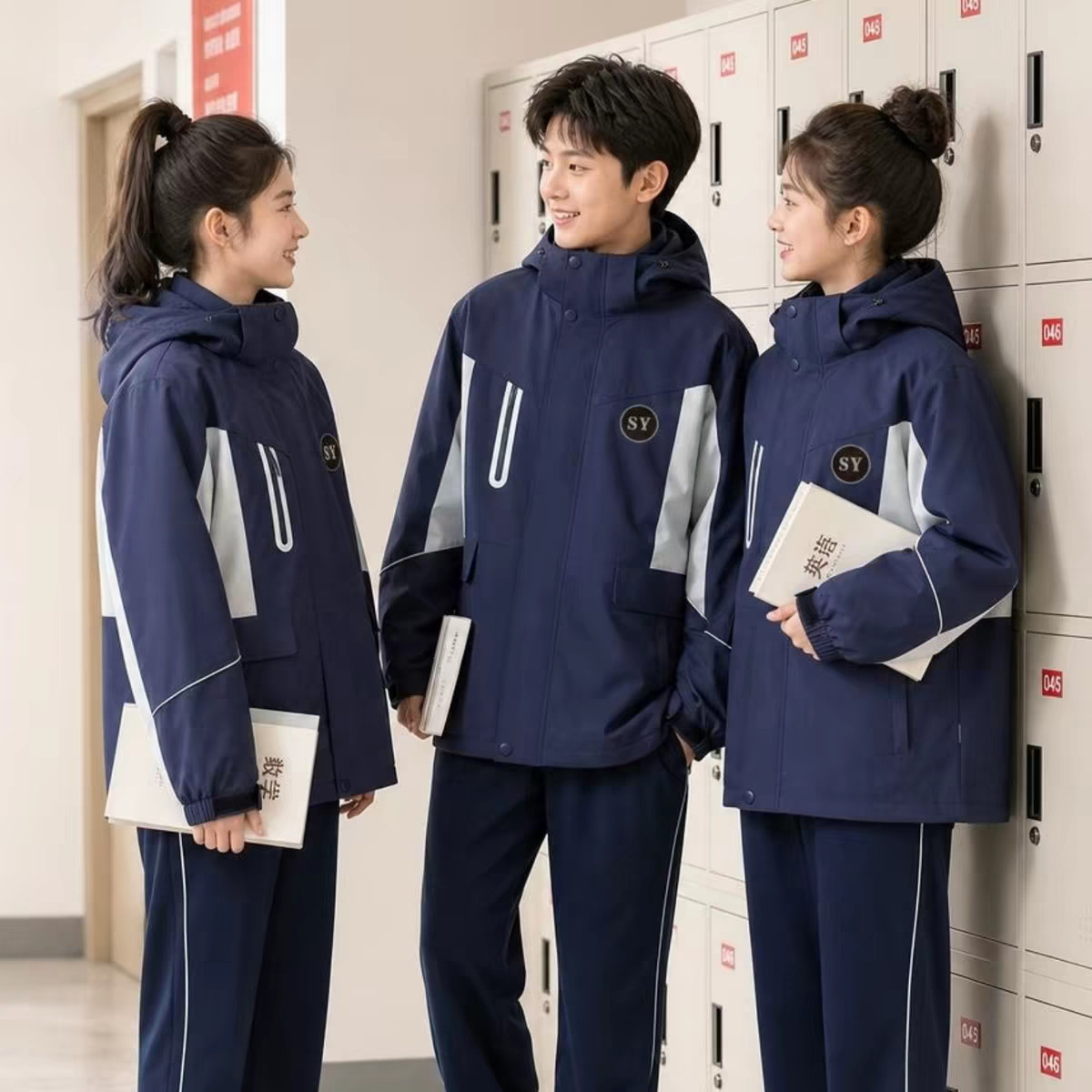 沈阳市统一校服冬季中学生冲锋衣初高二三年级加厚防风雨运动班服