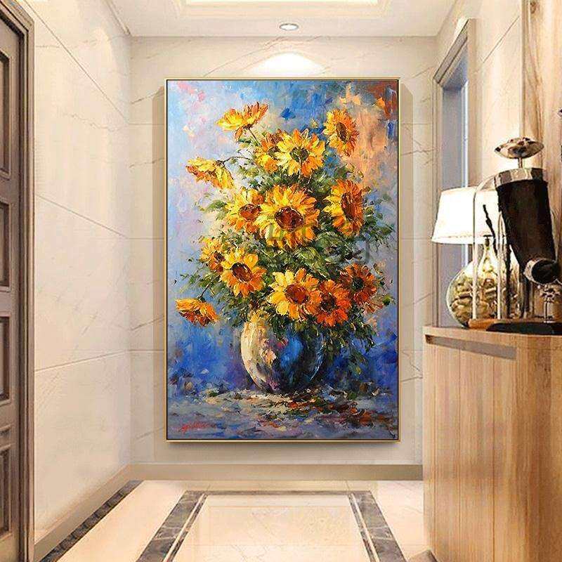 hot纯手绘油画梵高向日葵装饰画北欧玄关过道挂画美式壁画大尺寸,家居饰品,油画,淘宝优惠券,粉丝福利购,淘宝优惠卷