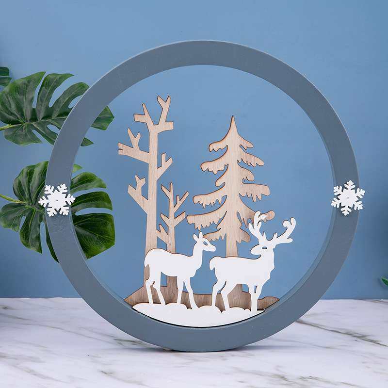 创意圣诞节装饰木牌 圣诞麋鹿挂件万圣节麋鹿木牌DIY节日装饰木牌