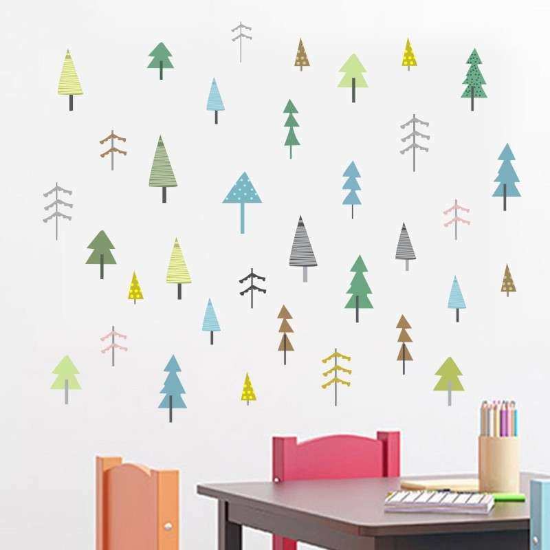 北欧丛林小树墙贴儿童房幼儿园墙面装饰 组合DIY森林贴纸 自粘PVC,家装主材,定制壁画,淘宝优惠券,粉丝福利购,淘宝优惠卷
