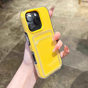 适用iphone16/16pro手机壳深黄卡包苹果16promax糖果新款15pro防摔14简约13高级感12二合一双层16plus爆款