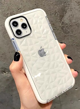 适用苹果13手机壳iPhone11钻石纹12Pro透明xr硅胶软壳xs情侣款max